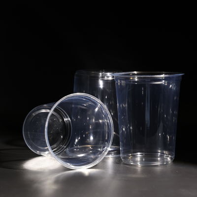 32OZ كوب PET بلاستيكي من طراز الغذاء مع قبة / غطاء مسطح أكواب قهوة باردة قابلة للإستخدام مرة واحدة