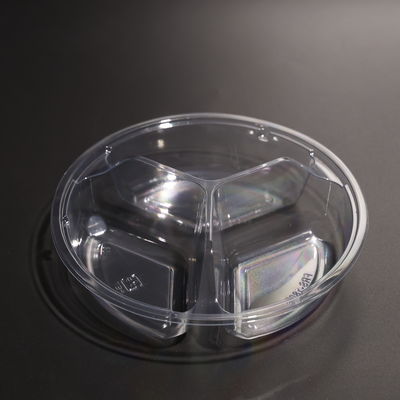 خالية من BPA واضحة مستديرة 3 مقصورة بطاقة PET طعام عدة أغراض مع الطعام البارد